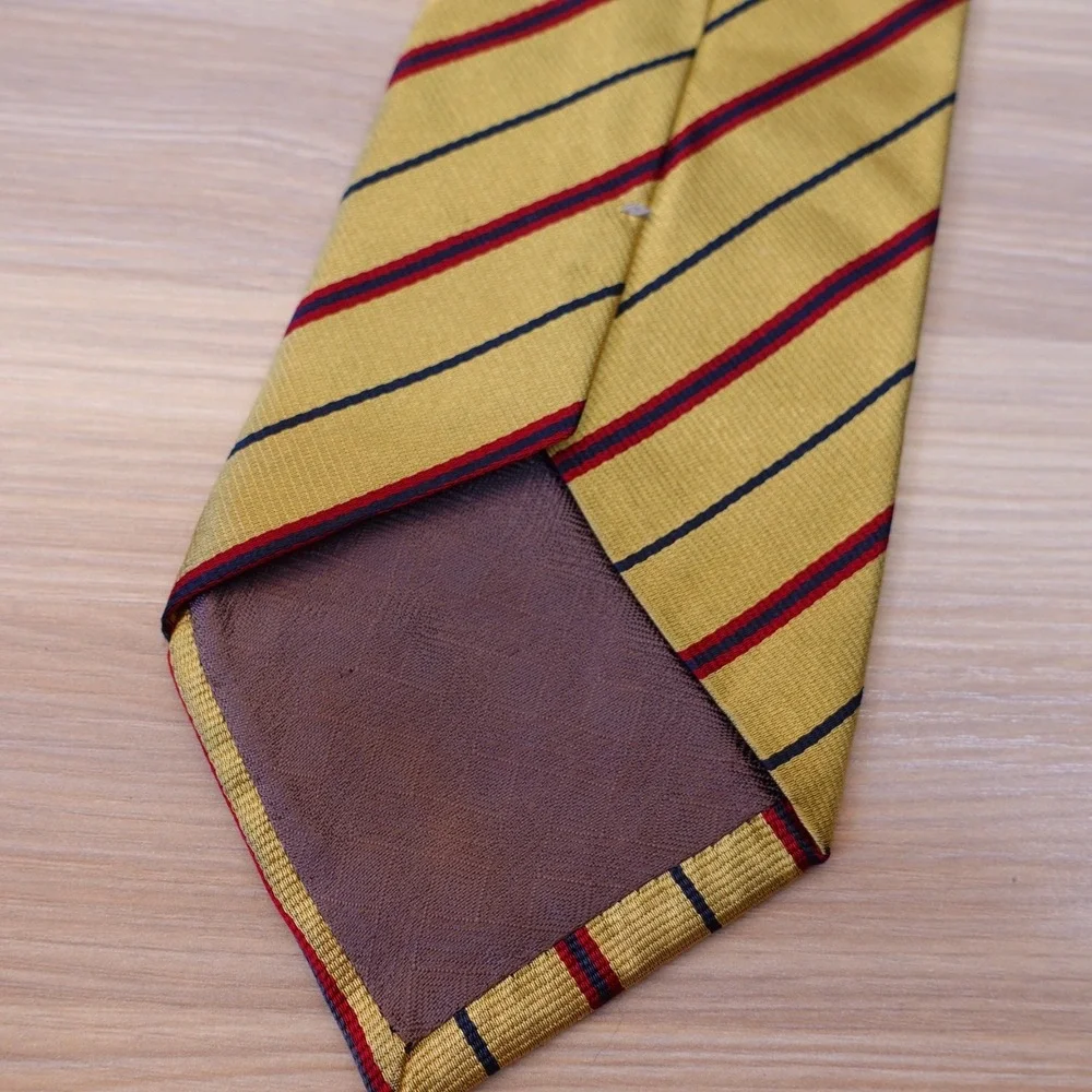 Gold Repp Stripe Neck Tie Mens Yellow STEFANO BERNARDI Regimental Silk Italian